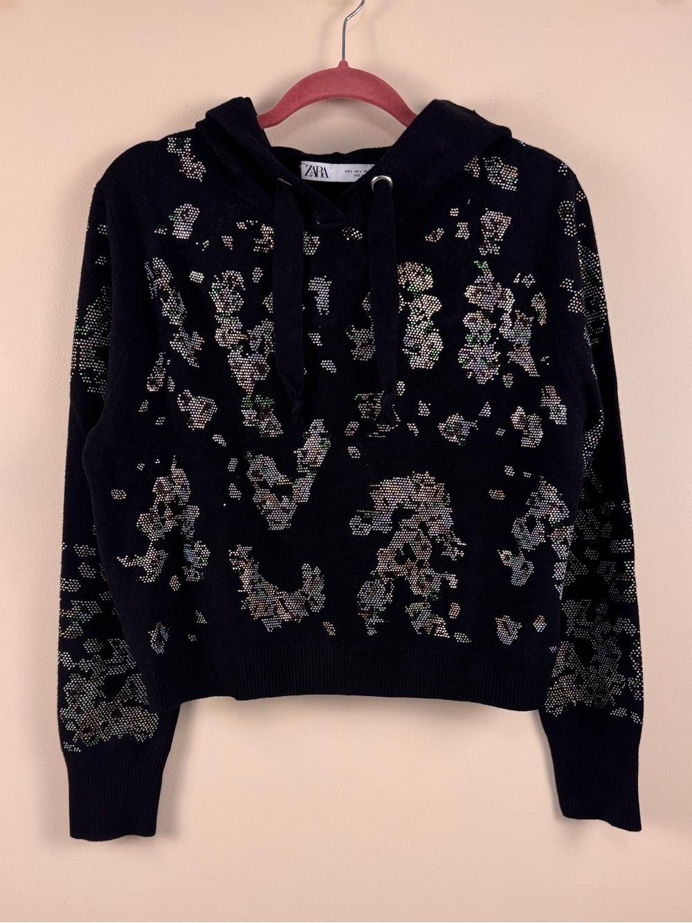 Zara Knit Embellished Rhinestone Women's Long Sleeve Hoodie
